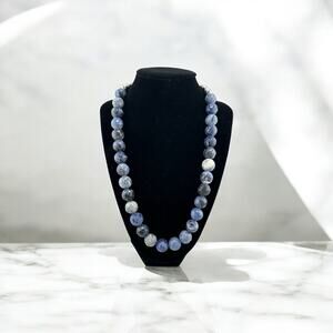 JAY KING Faceted Blue Opal Stone Silver Bead Necklace 925 Silver 20" Signed